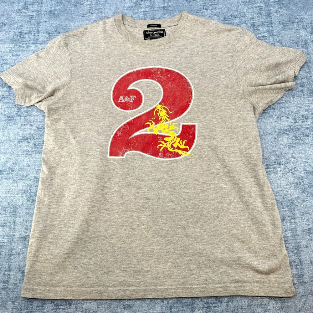Abercrombie & Fitch Muscle T-Shirt Grey Dragon Graphic Cotton Blend XL